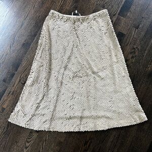 UNIQUE Lafayette 148 New York Cream Sequin Maxi Skirt 100% Lambskin Suede Outer